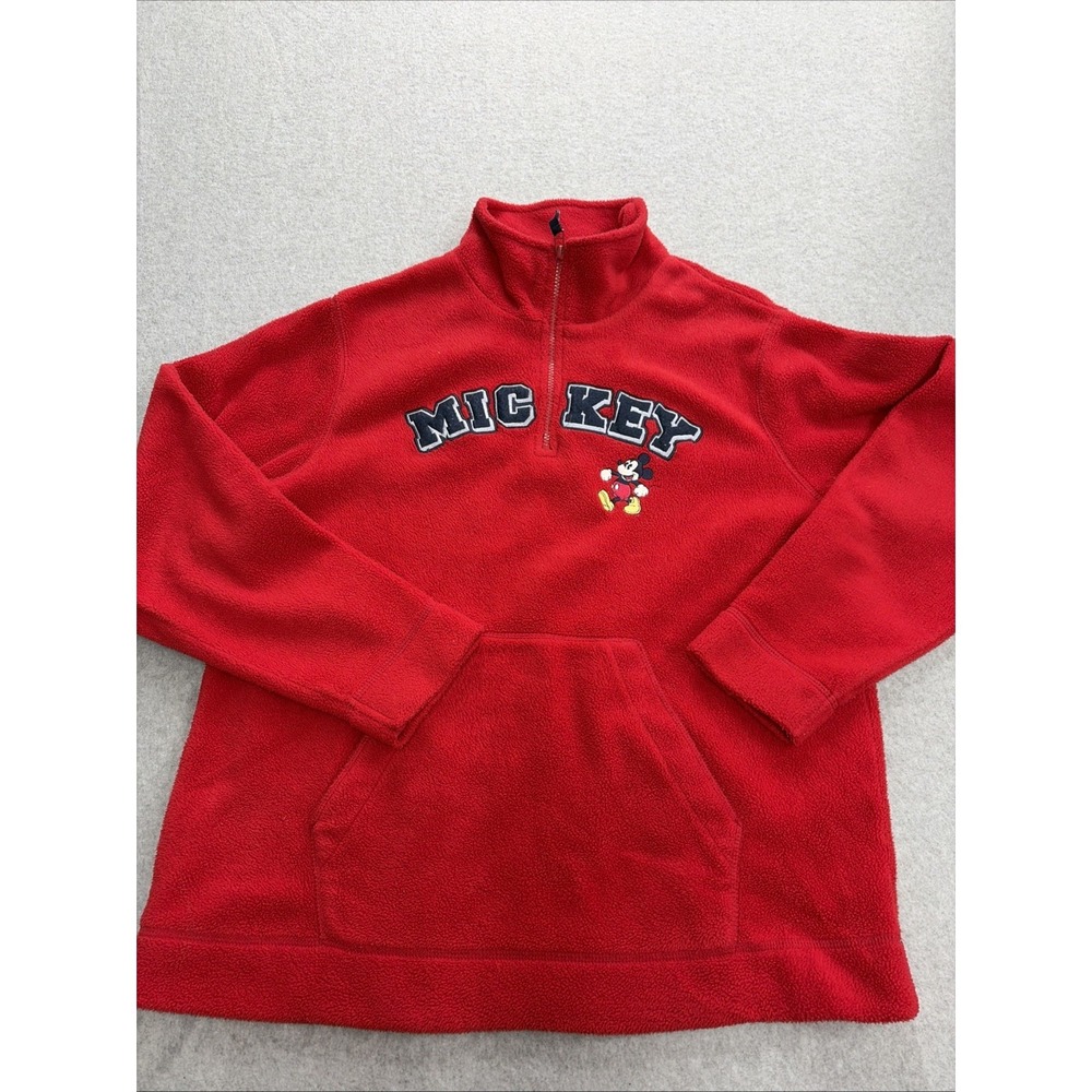 VTG Disney Store Mickey Mouse Red 1/4 Zip Pullover Long Sleeve Shirt Large